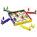 Colorful board game with small figures on a white background