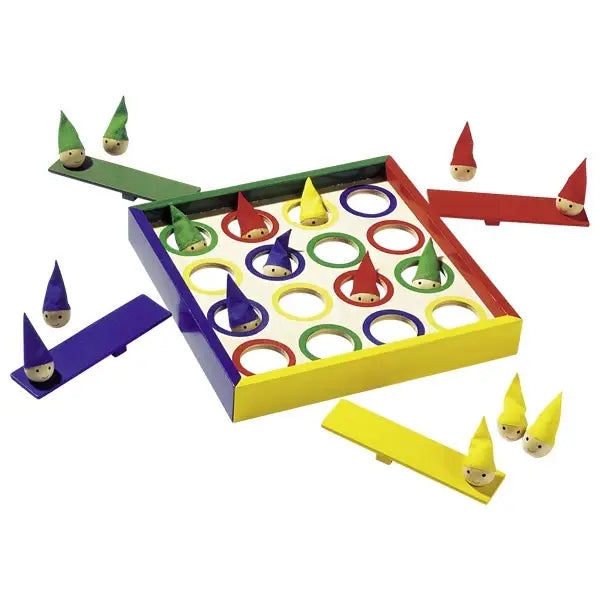 Colorful board game with small figures on a white background
