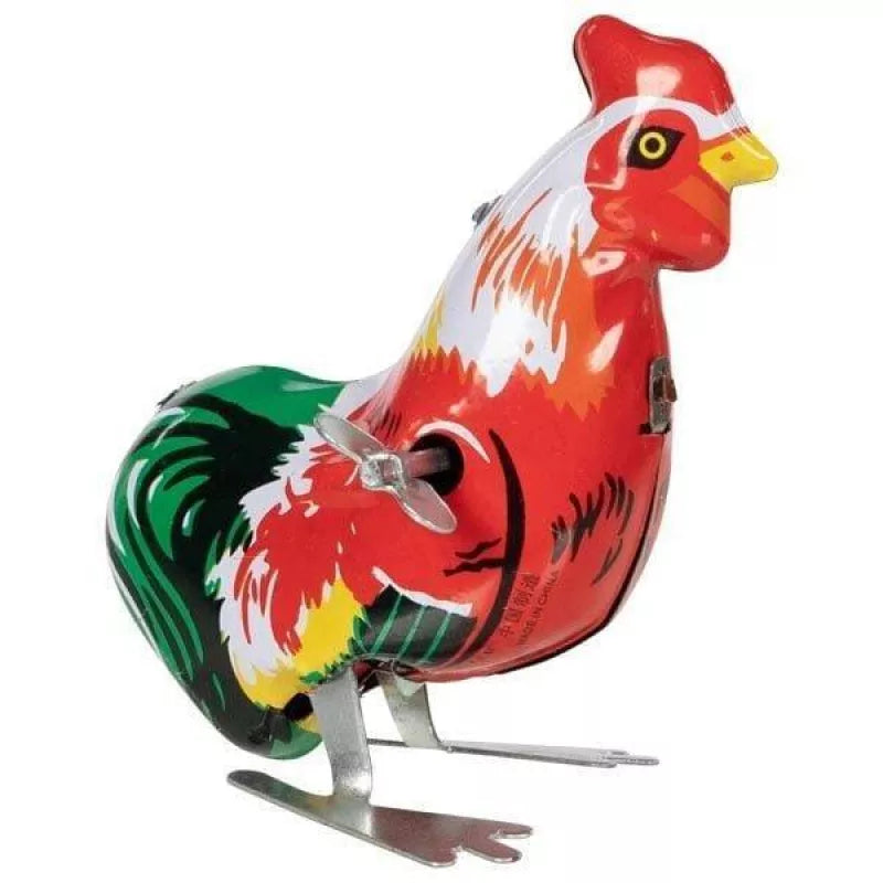 Colorful toy rooster on a white background
