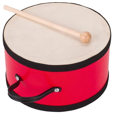 Red drum with a wooden stick on a white background