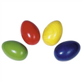 Four colorful wooden eggs on a white background