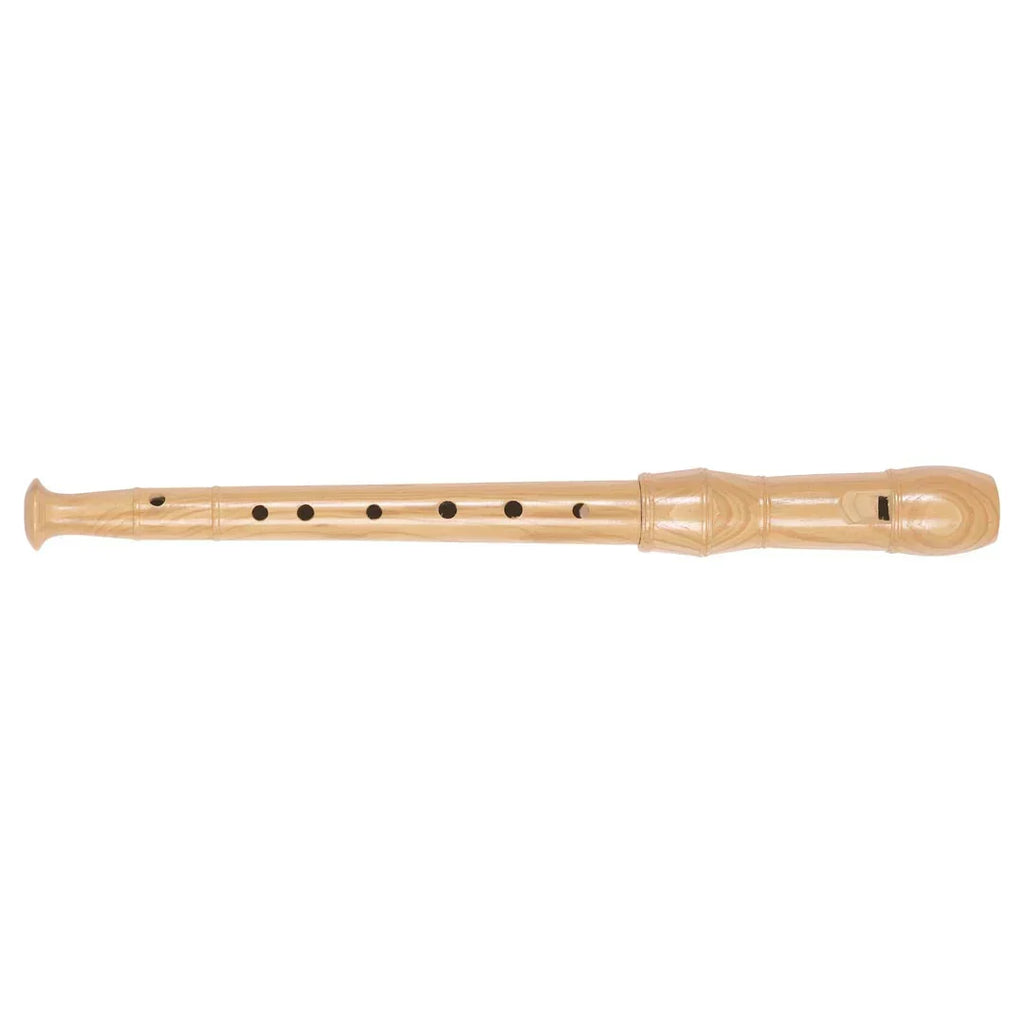 Wooden recorder on a white background