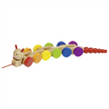 Colorful wooden toy caterpillar on a white background