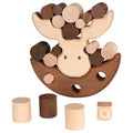 Wooden moose shape sorter toy with detachable rings on a white background
