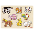 Wooden puzzle with farm animal figures on a white background