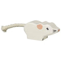 White mouse-shaped toy with a rope on a white background