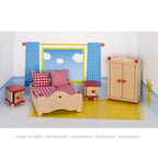 Children's bedroom set with bed, wardrobe, and nightstands on a white background