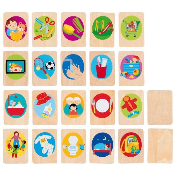 Daily routine cards for children, including card holder