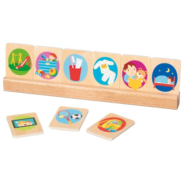 Daily routine cards for children, including card holder