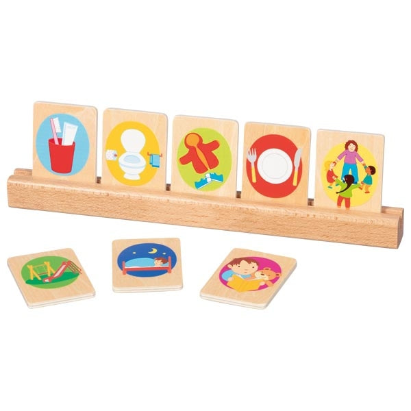 Daily routine cards for children, including card holder
