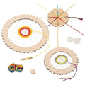 Wooden loom kit with colorful yarn on a white background